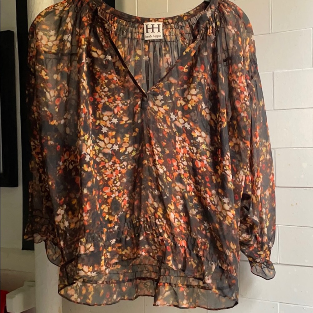 Haute Hippie Xs S Silk Floral Fall Blouse Sample